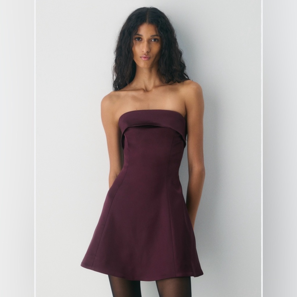 ZARA - Strapless Velvet Plum A-Line Dress